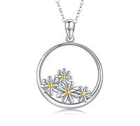 KINGWHYTE Valentine's Day Gift for Her Daisy Necklace 925 Sterling Silver Daisy Flower Pendant Necklaces Jewelry Birthday Gifts For Women with 18" + 2" Chain