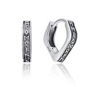 KINGWHYTE Viking Hoop Earrings 925 Sterling Silver Rhombus Earrings Viking Rune Jewellery Gifts for Men Women
