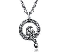KINGWHYTE Viking Raven Necklace 925 Sterling Silver Vegvisir Pendant Crow Odin Pendant Talisman Rune Amulet Nordic Viking Jewellery with Stainless Steel Chain 55cm(20+2inch)
