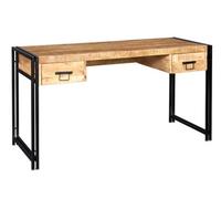 Kingwood Industrial Vintage Up-Cycled Style Solid Wood & Metal 2 Drawers Computer Table