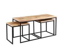 Kingwood Up Cycled Industrial Metal And Wood Long Table And 2 Stools Coffee Table Set