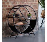 Kingwood Upcycled Industrial Iron Wooden Round 3 Open Shelves Bookcase