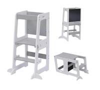 Kingwudo® Wooden Kitchen Helper Toddler Step Stool Kids Learning Tower with Blackboard and Safety Rail Adjustable Helper Standing Tower Nursery Step Stools
