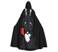 Kingww Little Black Rabbit Holding A Heart Halloween Hooded Cloak For Men And Women: Lightweight Polyester Cloak With Hood - Perfect For Cosplay, Halloween & Costume Parties
