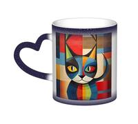 Kingww Modern Art Cat 11 Oz Magic Heat-Responsive Mug - A Beverage Experience That Changes Colors with Temperature
