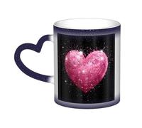 Kingww Red Heart Pink Glitter 11 Oz Magic Heat-Responsive Mug - A Beverage Experience That Changes Colors with Temperature