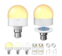 KINGYEENUO 2 Pack Rechargeable B22 LED Bulbs 5W Equivalent 50W, 4000mAh Battery Operated Bulb with Remote Control Timer, 3CCT Dimmable Magnetic Detachable Night Light Bulb for Home Emergency Camping