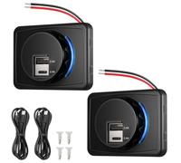 KingYH 2 Pack 12 V USB Socket 36 W PD & 18 W QC3.0 2 Port USB Cigarette Lighter with Automatic Closing Waterproof and Dustproof Cover and LED Indicator Light for Motorhome Truck Marine Motorcycle
