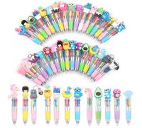 KingYH 32-Piece Multicoloured Ballpoint Pens Set 0.5mm 4-in-1 Coloured Fun Cartoon Retractable Ballpoint Pens Ideal for Students, Back to School, Writing, Office Supplies Perfect as Party Favours