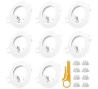 KingYH 8 Pack GU10 White Round Recessed Spotlights Downlight Bezel Trim Ring Fitting Light Mounting Frame with Lamp Holder for MR16 Ceiling Lights Spotlight