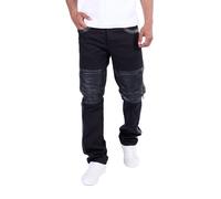 KINGZ Black Designer Biker Jeans, black, 36 W/34 L