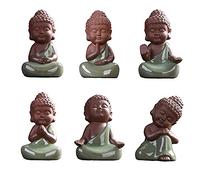 Kingzhuo 6pcs Set Ceramic Tiny Cute Baby Buddha Statue Collection Monk Figurine Cute Buddha Babies Adorable Baby Buddha Monk Home Decoration Zen Decor Peaceful Rulai Figurines (Collection)