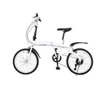 KinHall 20 Inch 6-Speed Folding Bike, Height-Adjustable Bicycles, Double V-Brake with Mudguards, City Bike, White
