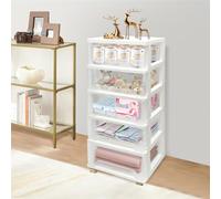 KinHall 5 Drawer Organiser Storage Boxes 40 x 33 x 98 cm with 4 Wheels and 5 Drawers Storage Box Shelf for Office Bedroom (White)