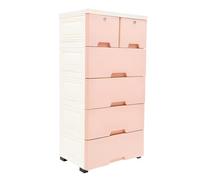 KinHall Chest of Drawers with 6 Drawers, Sideboard, Freestanding Plastic Chest of Drawers with 4 Wheels, 50 x 35 x 102 cm (Pink)