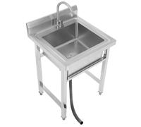 KinHall Freestanding Stainless Steel Sink 1 Basin, 93 x 60 x 60 cm Commercial Sink, with Tap and Drain Device for Restaurants, Kitchens, Outdoors, Indoor