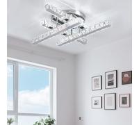 Kinhoou Modern Crystal Chandelier Ceiling Lights, 26W LED Sputnik Crystal Chandeliers for Dining Room Flush Mount Ceiling Lamp Fixture for Bedroom, Kitchen, Living Room, Cool White
