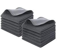KinHwa 12 Pack Microfibre Dish Cloths Absorbent and Fast Dry Reusable Cleaning Cloth with Scrub Side for Kitchen Cleaning and Washing up 30x30 cm Grey
