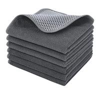 KinHwa 6 Pack Microfibre Dish Cloths Absorbent and Fast Dry Reusable Cleaning Cloth with Scrub Side for Kitchen Cleaning and Washing up 30x30 cm Grey