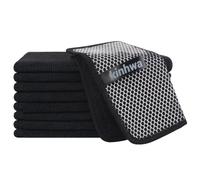 KinHwa Kitchen Dish Cloths, Kitchen Towels, Microfibre Dishcloths, Quick Drying Microfibre Cloth, with Poly Scrub Side, Ideal for Kitchen Cleaning, Black Tea Towels, 17.8 x 17.8 cm, Pack of 9