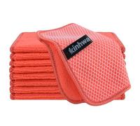 KinHwa Kitchen Washcloths for Dishes Absorbent Microfiber Dish Cloths Quick Dry Dish Rags with Poly Scour Scrub Side Ideal for Kitchen Cleaning and Housekeeping (Red, 7inch X7inch 9Pack)