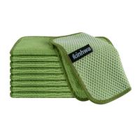 KinHwa Kitchen Washcloths for Dishes Absorbent Microfiber Dish Cloths Quick Dry Dish Rags with Poly Scour Scrub Side Ideal for Kitchen Cleaning and Housekeeping (Green, 7inch X7inch 9Pack)