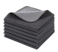 KinHwa Microfiber Dish Cloths for Washing Up Drying Towels Waffle Kitchen Cleaning Cloths with Poly Scour Side 12 Inch X 12 Inch 6pack Grey