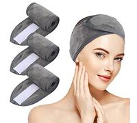 KinHwa Spa Facial Headband Adjustable Towel Headband Make Up Wrap Head Band for Face Washing, Shower, Yoga Sports 3 Pack Gray