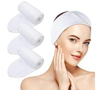 KinHwa Spa Facial Headband Adjustable Towel Headband Make Up Wrap Head Band for Face Washing, Shower, Yoga Sports 3 Pack White