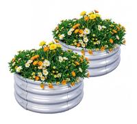 KINI MOX 2Pcs Raised Garden Bed 2x2x1 FT Round Galvanized Metal Raised Garden Boxes Outdoor Planter Box for Vegetables Flowers Herb (2×2×1 FT / 60 * 60 * 29 CM)