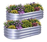 KINI MOX 2Pcs Raised Garden Bed 4x2x1 FT Galvanized Boxes Outdoor Planter Box Plant for Vegetables Flowers Herb (Oval, 4x2x1 FT/120x60x29 CM)