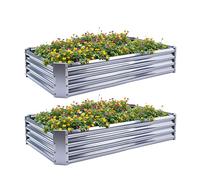 KINI MOX 2Pcs Raised Garden Bed 4x3x1 FT Galvanized Boxes Outdoor Planter Box Plant for Vegetables Flowers Herb (Rectangle, 4x3x1 FT/120x90x29 CM)