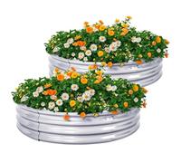 KINI MOX 2Pcs Raised Garden Bed 4x4x1 FT Round Galvanized Metal Raised Garden Boxes Outdoor Planter Box for Vegetables Flowers Herb (4×4×1 FT / 120 * 120 * 29 CM)