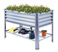 KINI MOX Raised Garden Bed with Legs Galvanized High Raised Boxes Outdoor Planter Box for Vegetables Flowers Herb Balcony Backyard (4 * 2 * 2.6 FT/120 * 60 * 80 CM, Metal, with Bottom Plate)