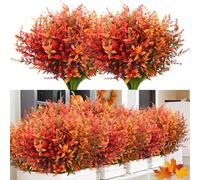 Kinisty 12 Bundles Artificial Autumn Flowers Outdoor, Decorative Fake Fall Lavender Plastic Shrubs Bushes Faux Flowers and Plants for Outside Indoor Garden Window Boxes Home Decorations