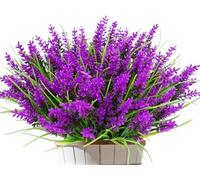 Kinisty 12 Bundles Artificial Flowers Outdoor Faux Lavender Plants, Decorative Plastic Shrubs Fake Flowers for Indoor Outside Planters Garden Window Boxes Decoration, Lotus