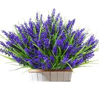 Kinisty 12 Bundles Artificial Flowers Outdoor Faux Lavender Plants, Decorative Plastic Shrubs Fake Flowers for Indoor Outside Planters Garden Window Boxes Decoration, Purple