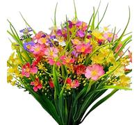 Kinisty 12 Bundles Artificial Outdoor Plants and Flowers, UV Resistant