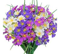 Kinisty Artificial Outdoor Plants and Flowers 8 Bundles Decorative Faux Silk Flower UV Resistant Plastic Fake Shrubs for for Outside Planters Garden Window Boxes Decoration