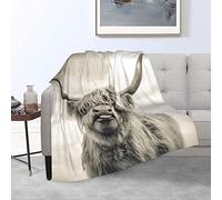 KINITA Highland Cattle Gray Cow Fleece Blanket 3D Printing Throw Blanket, Soft Fluffy Flannel Blankets for Kids Adults Child, for Bed, Sofa and Couch, 180x200 cm
