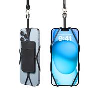 Kinizuxi 2 Pack Crossbody Phone Lanyard with Adjustable Neck Strap and Card Pocket, Universal Necklace for iPhone Around The Neck Compatible with Most Smartphones(Black)