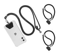 Kinizuxi 3 Packs Crossbody Phone Lanyard Strap with Patch, Adjustable Nylon Neck Strap Necklace Strap for iPhone Lanyard Around The Neck Compatible with Most Smartphones-Black