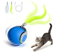 Kinizuxi Interactive Cat Toy Ball,Automatic Interactive Cat Toys for Indoor Cats with Tails, 2 Speeds Rechargeable Cat Enrichment Toys Rolling Ball for Small/Medium Cats (Blue)