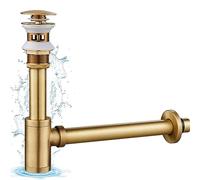 KINKIBOS Brass Bottle Trap with Overflow, G1 1/4 Brass Basin Waste Bottle Trap Set Height Adjustable P Trap Waste Odour Traps Plumbing Drain Pop-up Drain, Antique Brass
