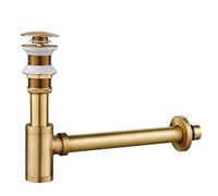 KINKIBOS Brass Bottle Trap Without Overflow, G1 1/4 Brass Basin Waste Bottle Trap Set Height Adjustable P Trap Waste Odour Traps Plumbing Drain Pop-up Drain, Antique Brass