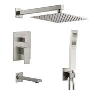 KINKIBOS Concealed Shower System Wall Mounted, 3-Function Shower System with 12 Inch High Pressure Rainfall Shower Head, Handheld Shower and Bathtub Spout, Brass Shower Mixer Set, Brushed Nickel