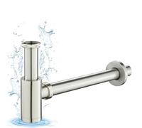 KINKIBOS Design Brass Bottle Trap Universal for Bathroom Sink & Washbasin, Height Adjustable, 1 1/4 x 32 mm, Hidden Cleaning Opening, Odor Trap, Brushed Nickel Drain Pipe