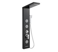 KINKIBOS Shower Tower Panel with Mixer and LED, 6 Shower Modes: Rain＆Waterfall, 2 M Massage Jets, Handset and Bath Spout, Stainless Steel Shower Column Black Shower Panel
