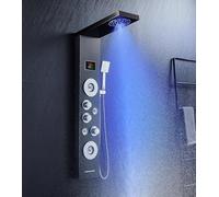 KINKIBOS Shower Tower with Mixer, 6-Function Shower Column with LED Temperature Display Rain＆Mist, 2 Modes Massage Jets, Handset and Bath Spout, Shower Panel Stainless Steel, Black