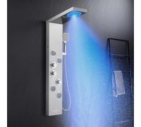 KINKIBOS Thermostatic Shower Tower Panel System - 6 Modes Shower Column with LED Rain＆Mist, 4 Massage Body Jets, Handset and Bath Spout, 304 Stainless Steel, Brushed